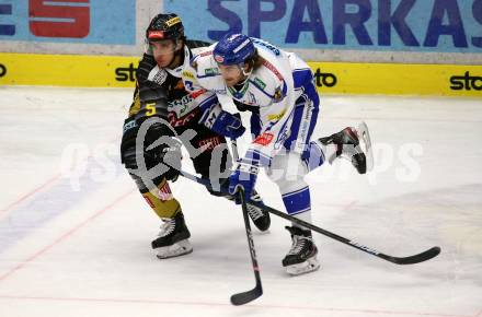 EBEL. Eishockey Bundesliga. EC VSV gegen spusu Vienna Capitals.  Chris Collins,  (VSV), Dominic Hackl (Vienna Capitals). Villach, am 8.12.2019.
Foto: Kuess
www.qspictures.net
---
pressefotos, pressefotografie, kuess, qs, qspictures, sport, bild, bilder, bilddatenbank