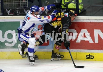 EBEL. Eishockey Bundesliga. EC VSV gegen spusu Vienna Capitals.  Stefan Bacher,  (VSV), Henrik Neubauer (Vienna Capitals). Villach, am 8.12.2019.
Foto: Kuess
www.qspictures.net
---
pressefotos, pressefotografie, kuess, qs, qspictures, sport, bild, bilder, bilddatenbank