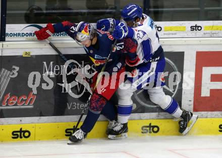 EBEL. Eishockey Bundesliga. EC VSV gegen EC Red Bull Salzburg. Brodie Reid, (VSV), Yannic Pilloni  (Salzburg). Villach, am 13.12.2019.
Foto: Kuess
www.qspictures.net
---
pressefotos, pressefotografie, kuess, qs, qspictures, sport, bild, bilder, bilddatenbank