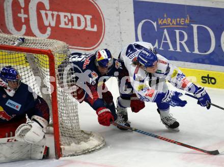 EBEL. Eishockey Bundesliga. EC VSV gegen EC Red Bull Salzburg.  Anton Karlsson,  (VSV), Michael Schiechl, Jean Philippe Lamoureux (Salzburg). Villach, am 13.12.2019.
Foto: Kuess
www.qspictures.net
---
pressefotos, pressefotografie, kuess, qs, qspictures, sport, bild, bilder, bilddatenbank