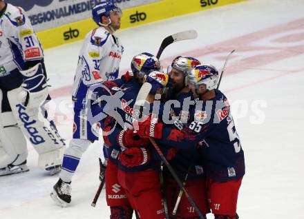 EBEL. Eishockey Bundesliga. EC VSV gegen EC Red Bull Salzburg.  Torjubel Peter Hochkofler, Florian Baltram, Lukas Schreier (Salzburg). Villach, am 13.12.2019.
Foto: Kuess
www.qspictures.net
---
pressefotos, pressefotografie, kuess, qs, qspictures, sport, bild, bilder, bilddatenbank