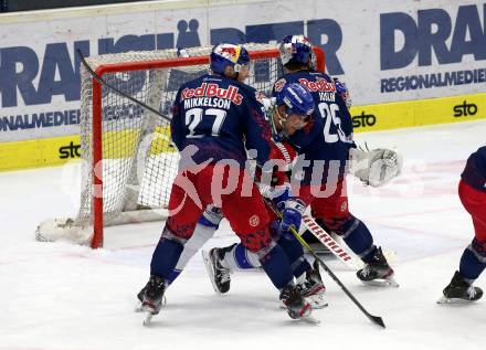 EBEL. Eishockey Bundesliga. EC VSV gegen EC Red Bull Salzburg.  Lahti Miika (VSV),  Mikkelson Brendan, Joslin Derek (Salzburg). Villach, am 13.12.2019.
Foto: Kuess
www.qspictures.net
---
pressefotos, pressefotografie, kuess, qs, qspictures, sport, bild, bilder, bilddatenbank
