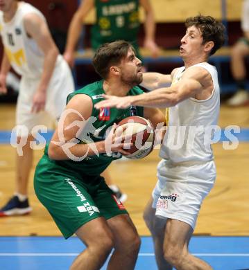 Basketball Zweite Liga 2019/2020. Grunddurchgang 14. Runde. Woerthersee Piraten gegen Dornbirn Lions. Simon Finzgar, (Piraten), Adrian Sanchez Rodriguez  (Dornbirn). Klagenfurt, am 14.12.2019.
Foto: Kuess
www.qspictures.net

---
pressefotos, pressefotografie, kuess, qs, qspictures, sport, bild, bilder, bilddatenbank