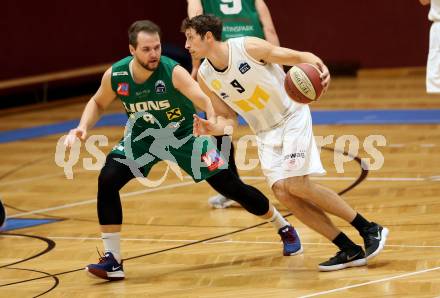 Basketball Zweite Liga 2019/2020. Grunddurchgang 14. Runde. Woerthersee Piraten gegen Dornbirn Lions. Simon Finzgar,  (Piraten), Ivica Dodig (Dornbirn). Klagenfurt, am 14.12.2019.
Foto: Kuess
www.qspictures.net

---
pressefotos, pressefotografie, kuess, qs, qspictures, sport, bild, bilder, bilddatenbank