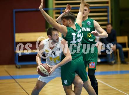 Basketball Zweite Liga 2019/2020. Grunddurchgang 14. Runde. Woerthersee Piraten gegen Dornbirn Lions. Maximilian Kunovjanek, (Piraten), Adrian Sanchez Rodriguez  (Dornbirn). Klagenfurt, am 14.12.2019.
Foto: Kuess
www.qspictures.net

---
pressefotos, pressefotografie, kuess, qs, qspictures, sport, bild, bilder, bilddatenbank