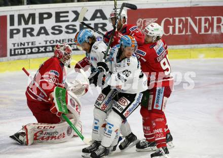 EBEL. Eishockey Bundesliga. KAC gegen	EHC Liwest Black Wings Linz. Lars Haugen, David Joseph Fischer, Daniel Obersteiner, (KAC), Alexander Cijan, Stefan Gaffal  (Linz). Klagenfurt, am 15.12.2019.
Foto: Kuess
www.qspictures.net

---
pressefotos, pressefotografie, kuess, qs, qspictures, sport, bild, bilder, bilddatenbank