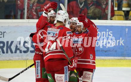 EBEL. Eishockey Bundesliga. KAC gegen	EHC Liwest Black Wings Linz. Torjubel David Joseph Fischer, Adam Comrie, Andrew Jacob Kozek, Manuel Geier (KAC). Klagenfurt, am 15.12.2019.
Foto: Kuess
www.qspictures.net

---
pressefotos, pressefotografie, kuess, qs, qspictures, sport, bild, bilder, bilddatenbank