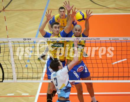 Volleyball CEV Cup. SK Zadruga Aich/Dob gegen VK Ostrava (CZE).   Filip Palgut, Victor Hugo Alcantara (Aich/Dob). Bleiburg, am 18.12.2019.
Foto: Kuess
---
pressefotos, pressefotografie, kuess, qs, qspictures, sport, bild, bilder, bilddatenbank