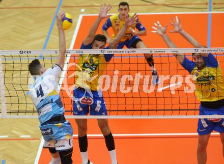Volleyball CEV Cup. SK Zadruga Aich/Dob gegen VK Ostrava (CZE).   Peter Mlynarcik, Michal Hruska (Aich/Dob). Bleiburg, am 18.12.2019.
Foto: Kuess
---
pressefotos, pressefotografie, kuess, qs, qspictures, sport, bild, bilder, bilddatenbank