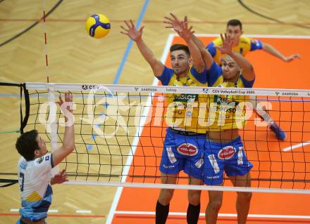 Volleyball CEV Cup. SK Zadruga Aich/Dob gegen VK Ostrava (CZE).   Peter Mlynarcik, Victor Hugo Alcantara (Aich/Dob). Bleiburg, am 18.12.2019.
Foto: Kuess
---
pressefotos, pressefotografie, kuess, qs, qspictures, sport, bild, bilder, bilddatenbank