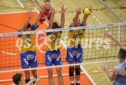 Volleyball CEV Cup. SK Zadruga Aich/Dob gegen VK Ostrava (CZE).   Peter Mlynarcik, Michal Hruska, Ivan Kolev (Aich/Dob). Bleiburg, am 18.12.2019.
Foto: Kuess
---
pressefotos, pressefotografie, kuess, qs, qspictures, sport, bild, bilder, bilddatenbank