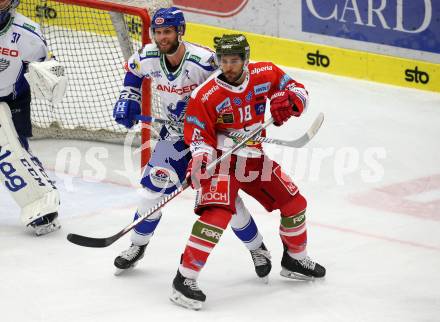 EBEL. Eishockey Bundesliga. EC VSV gegen HCB Suedtirol Alperia. Kevin Schmidt,  (VSV),  Anton Bernard  (Bozen). Villach, am 20.12.2019.
Foto: Kuess
www.qspictures.net
---
pressefotos, pressefotografie, kuess, qs, qspictures, sport, bild, bilder, bilddatenbank