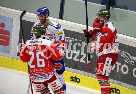 EBEL. Eishockey Bundesliga. EC VSV gegen HCB Suedtirol Alperia.  Torjubel Angelo Miceli, Luca Frigo  (Bozen). Villach, am 20.12.2019.
Foto: Kuess
www.qspictures.net
---
pressefotos, pressefotografie, kuess, qs, qspictures, sport, bild, bilder, bilddatenbank