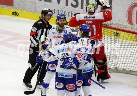 EBEL. Eishockey Bundesliga. EC VSV gegen HCB Suedtirol Alperia.  Torjubel Martin Ulmer, Anton Karlsson, Patrick Bjorkstrand (VSV). Villach, am 20.12.2019.
Foto: Kuess
www.qspictures.net
---
pressefotos, pressefotografie, kuess, qs, qspictures, sport, bild, bilder, bilddatenbank