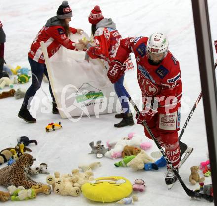 EBEL. Eishockey Bundesliga. KAC gegen	Hydro Fehervar AV 19. Teddybeartoss Koch Thomas (KAC). Klagenfurt, am 15.12.2019.
Foto: Kuess
www.qspictures.net

---
pressefotos, pressefotografie, kuess, qs, qspictures, sport, bild, bilder, bilddatenbank