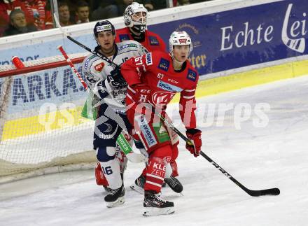 EBEL. Eishockey Bundesliga. KAC gegen	Hydro Fehervar AV 19. Madlener David, Hansson Petter  (KAC), Madlener David, Hansson Petter  (Alba Volan). Klagenfurt, am 15.12.2019.
Foto: Kuess
www.qspictures.net

---
pressefotos, pressefotografie, kuess, qs, qspictures, sport, bild, bilder, bilddatenbank