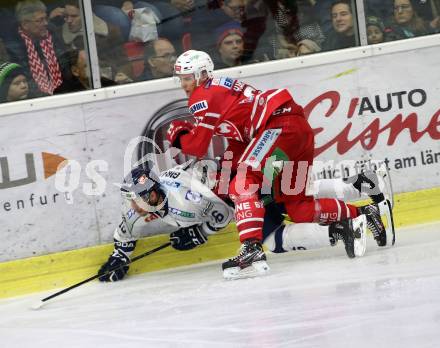 EBEL. Eishockey Bundesliga. KAC gegen	Hydro Fehervar AV 19. Hansson Petter (KAC), Girard Felix (Alba Volan). Klagenfurt, am 15.12.2019.
Foto: Kuess
www.qspictures.net

---
pressefotos, pressefotografie, kuess, qs, qspictures, sport, bild, bilder, bilddatenbank