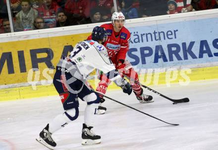 EBEL. Eishockey Bundesliga. KAC gegen	Hydro Fehervar AV 19. Harand Patrick (KAC), Lehtonen Mikko (Alba Volan). Klagenfurt, am 15.12.2019.
Foto: Kuess
www.qspictures.net

---
pressefotos, pressefotografie, kuess, qs, qspictures, sport, bild, bilder, bilddatenbank