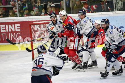 EBEL. Eishockey Bundesliga. KAC gegen	Hydro Fehervar AV 19. Hundertpfund Thomas, Strong Steven (KAC), Campbell Timothy, Busenius Dylan Sarauer Andrew(Alba Volan). Klagenfurt, am 15.12.2019.
Foto: Kuess
www.qspictures.net

---
pressefotos, pressefotografie, kuess, qs, qspictures, sport, bild, bilder, bilddatenbank