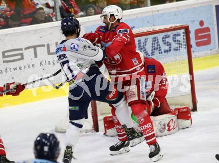 EBEL. Eishockey Bundesliga. KAC gegen	Hydro Fehervar AV 19.  Fischer David Joseph (KAC), Timmins Scott (Alba Volan). Klagenfurt, am 15.12.2019.
Foto: Kuess
www.qspictures.net

---
pressefotos, pressefotografie, kuess, qs, qspictures, sport, bild, bilder, bilddatenbank