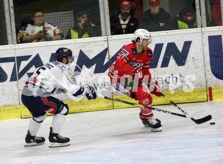 EBEL. Eishockey Bundesliga. KAC gegen	Hydro Fehervar AV 19. Hundertpfund Thomas (KAC), Stipsicz Bence (Alba Volan). Klagenfurt, am 15.12.2019.
Foto: Kuess
www.qspictures.net

---
pressefotos, pressefotografie, kuess, qs, qspictures, sport, bild, bilder, bilddatenbank