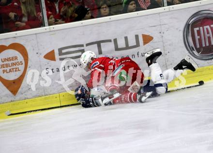 EBEL. Eishockey Bundesliga. KAC gegen	Hydro Fehervar AV 19. Hansson Petter (KAC), Girard Felix (Alba Volan). Klagenfurt, am 15.12.2019.
Foto: Kuess
www.qspictures.net

---
pressefotos, pressefotografie, kuess, qs, qspictures, sport, bild, bilder, bilddatenbank
