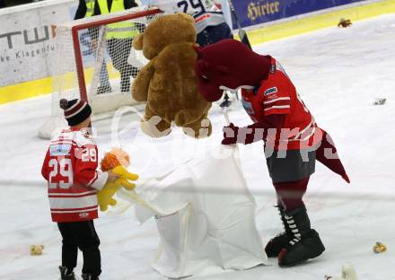 EBEL. Eishockey Bundesliga. KAC gegen	Hydro Fehervar AV 19. Teddybeartoss, Lindi (KAC). Klagenfurt, am 15.12.2019.
Foto: Kuess
www.qspictures.net

---
pressefotos, pressefotografie, kuess, qs, qspictures, sport, bild, bilder, bilddatenbank