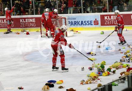 EBEL. Eishockey Bundesliga. KAC gegen	Hydro Fehervar AV 19. Teddybeartoss Fischer David Joseph (KAC). Klagenfurt, am 15.12.2019.
Foto: Kuess
www.qspictures.net

---
pressefotos, pressefotografie, kuess, qs, qspictures, sport, bild, bilder, bilddatenbank