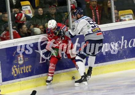 EBEL. Eishockey Bundesliga. KAC gegen	Hydro Fehervar AV 19. Koch Thomas (KAC), Sarauer Andrew (Alba Volan). Klagenfurt, am 15.12.2019.
Foto: Kuess
www.qspictures.net

---
pressefotos, pressefotografie, kuess, qs, qspictures, sport, bild, bilder, bilddatenbank