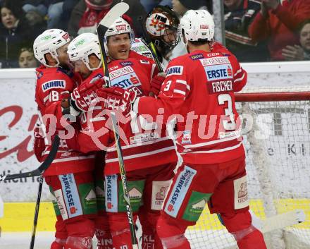EBEL. Eishockey Bundesliga. KAC gegen	Moser Medical Graz99ers. Torjubel (KAC). Klagenfurt, am 28.12.2019.
Foto: Kuess
www.qspictures.net

---
pressefotos, pressefotografie, kuess, qs, qspictures, sport, bild, bilder, bilddatenbank