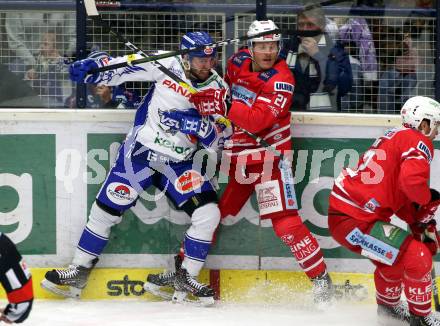 EBEL. Eishockey Bundesliga. VSV gegen KAC.  Bernd Wolf, (VSV), Manuel Geier  (KAC). Villach, am 30.12.2019.
Foto: Kuess
www.qspictures.net
---
pressefotos, pressefotografie, kuess, qs, qspictures, sport, bild, bilder, bilddatenbank