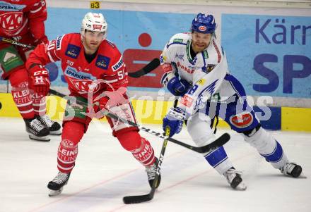 EBEL. Eishockey Bundesliga. VSV gegen KAC.  Marko Poeyhoenen,  (VSV),  Matthew Neal (KAC). Villach, am 30.12.2019.
Foto: Kuess
www.qspictures.net
---
pressefotos, pressefotografie, kuess, qs, qspictures, sport, bild, bilder, bilddatenbank