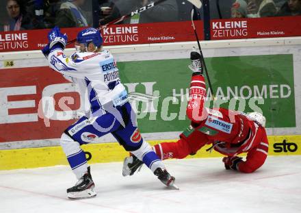 EBEL. Eishockey Bundesliga. VSV gegen KAC. Marko Poeyhoenen,   (VSV),  Manuel Geier (KAC). Villach, am 30.12.2019.
Foto: Kuess
www.qspictures.net
---
pressefotos, pressefotografie, kuess, qs, qspictures, sport, bild, bilder, bilddatenbank