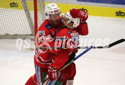 EBEL. Eishockey Bundesliga. VSV gegen KAC. Torjubel Thomas Koch, Thomas Hundertpfund (KAC). Villach, am 30.12.2019.
Foto: Kuess
www.qspictures.net
---
pressefotos, pressefotografie, kuess, qs, qspictures, sport, bild, bilder, bilddatenbank