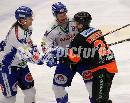 EBEL. Eishockey Bundesliga. VSV gegen Moser Medical Graz99ers.  Anton Karlsson, Stefan Bacher,  (VSV), Joakim Hillding (Graz). Villach, am 3.1.2020.
Foto: Kuess
www.qspictures.net
---
pressefotos, pressefotografie, kuess, qs, qspictures, sport, bild, bilder, bilddatenbank