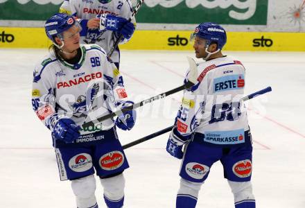 EBEL. Eishockey Bundesliga. VSV gegen Moser Medical Graz99ers.  Anton Karlsson, Mark Anthony Cundari (VSV). Villach, am 3.1.2020.
Foto: Kuess
www.qspictures.net
---
pressefotos, pressefotografie, kuess, qs, qspictures, sport, bild, bilder, bilddatenbank