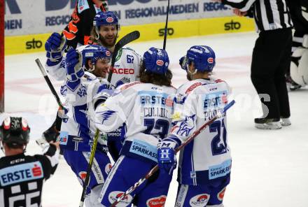 EBEL. Eishockey Bundesliga. VSV gegen Moser Medical Graz99ers. Torjubel Martin Ulmer, Patrick Bjorkstrand, Chris Collins, Marko Poeyhoenen  (VSV). Villach, am 3.1.2020.
Foto: Kuess
www.qspictures.net
---
pressefotos, pressefotografie, kuess, qs, qspictures, sport, bild, bilder, bilddatenbank