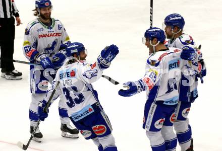 EBEL. Eishockey Bundesliga. VSV gegen Moser Medical Graz99ers.  Torjubel Martin Ulmer, Patrick Bjorkstrand,  Marko Poeyhoenen, Mark Anthony Cundari (VSV). Villach, am 3.1.2020.
Foto: Kuess
www.qspictures.net
---
pressefotos, pressefotografie, kuess, qs, qspictures, sport, bild, bilder, bilddatenbank