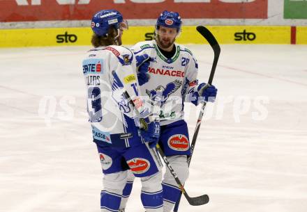 EBEL. Eishockey Bundesliga. VSV gegen Moser Medical Graz99ers.  Torjubel Chris Collins, Nico Brunner (VSV). Villach, am 3.1.2020.
Foto: Kuess
www.qspictures.net
---
pressefotos, pressefotografie, kuess, qs, qspictures, sport, bild, bilder, bilddatenbank