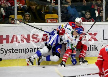 EBEL. Eishockey Bundesliga. KAC gegen	VSV.  Bischofberger Johannes (KAC), Karlsson Anton (VSV). Klagenfurt, am 5.1.2020.
Foto: Kuess
www.qspictures.net

---
pressefotos, pressefotografie, kuess, qs, qspictures, sport, bild, bilder, bilddatenbank