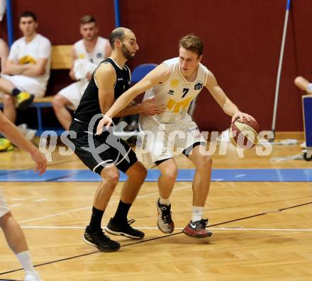 Basketball Zweite Liga 2019/2020. Grunddurchgang 16. Runde. Woerthersee Piraten gegen Basket Flames.  Lukas Simoner (Piraten), Dominik Alturban (Basket Flames). Klagenfurt, am 5.1.2020.
Foto: Kuess
www.qspictures.net

---
pressefotos, pressefotografie, kuess, qs, qspictures, sport, bild, bilder, bilddatenbank