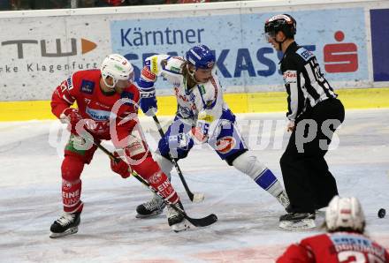 EBEL. Eishockey Bundesliga. KAC gegen	VSV. Hundertpfund Thomas (KAC),  Karlsson Anton (VSV). Klagenfurt, am 5.1.2020.
Foto: Kuess
www.qspictures.net

---
pressefotos, pressefotografie, kuess, qs, qspictures, sport, bild, bilder, bilddatenbank