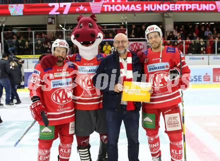 EBEL. Eishockey Bundesliga. KAC gegen	VSV.  Thomas Koch, Thomas Hundertpfund,  (KAC). Klagenfurt, am 5.1.2020.
Foto: Kuess
www.qspictures.net

---
pressefotos, pressefotografie, kuess, qs, qspictures, sport, bild, bilder, bilddatenbank