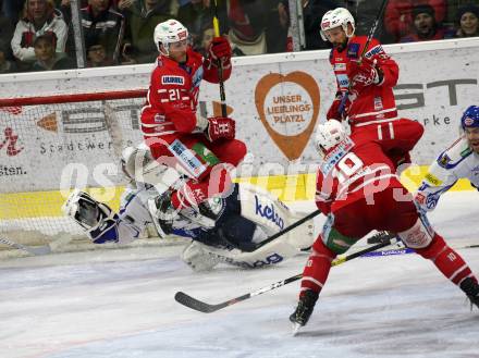 EBEL. Eishockey Bundesliga. KAC gegen	VSV.  Kozek Andrew Jacob, Geier Manuel (KAC), Maxwell Brandon (VSV). Klagenfurt, am 5.1.2020.
Foto: Kuess
www.qspictures.net

---
pressefotos, pressefotografie, kuess, qs, qspictures, sport, bild, bilder, bilddatenbank