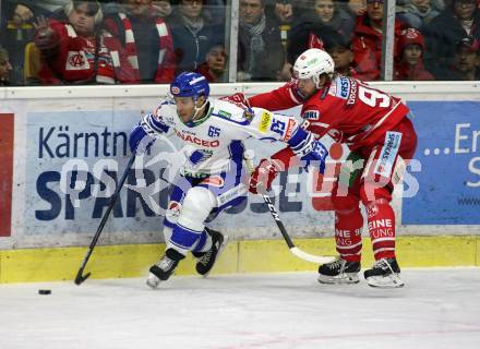 EBEL. Eishockey Bundesliga. KAC gegen	VSV.  Obersteiner Daniel (KAC),  Cundari Mark Anthony (VSV). Klagenfurt, am 5.1.2020.
Foto: Kuess
www.qspictures.net

---
pressefotos, pressefotografie, kuess, qs, qspictures, sport, bild, bilder, bilddatenbank