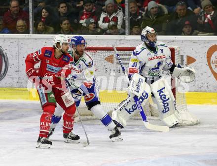 EBEL. Eishockey Bundesliga. KAC gegen	VSV. Obersteiner Daniel (KAC),  Schmidt Kevin, Maxwell Brandon (VSV). Klagenfurt, am 5.1.2020.
Foto: Kuess
www.qspictures.net

---
pressefotos, pressefotografie, kuess, qs, qspictures, sport, bild, bilder, bilddatenbank