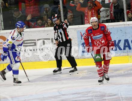 EBEL. Eishockey Bundesliga. KAC gegen	VSV.  Torjubel Bischofberger Johannes,  (KAC). Klagenfurt, am 5.1.2020.
Foto: Kuess
www.qspictures.net

---
pressefotos, pressefotografie, kuess, qs, qspictures, sport, bild, bilder, bilddatenbank