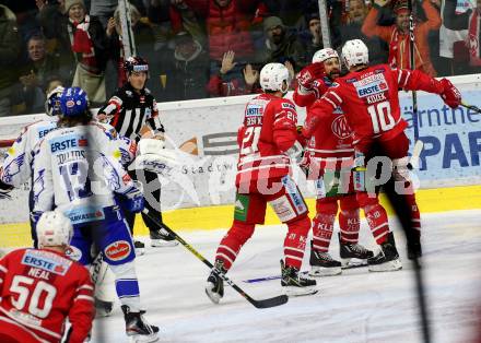 EBEL. Eishockey Bundesliga. KAC gegen	VSV. Torjubel Geier Manuel, Koch Thomas, Kozek Andrew Jacob (KAC). Klagenfurt, am 5.1.2020.
Foto: Kuess
www.qspictures.net

---
pressefotos, pressefotografie, kuess, qs, qspictures, sport, bild, bilder, bilddatenbank