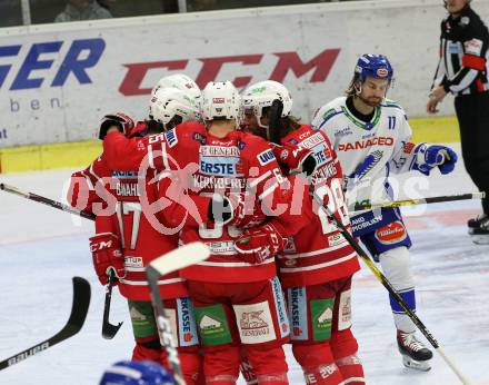 EBEL. Eishockey Bundesliga. KAC gegen	VSV.  Torjubel Kozek Andrew Jacob, Hundertpfund Thomas, Ganahl Manuel, Kernberger Michael, Schumnig Martin (KAC). Klagenfurt, am 5.1.2020.
Foto: Kuess
www.qspictures.net

---
pressefotos, pressefotografie, kuess, qs, qspictures, sport, bild, bilder, bilddatenbank