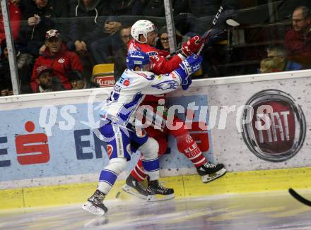 EBEL. Eishockey Bundesliga. KAC gegen	VSV. Fischer David Joseph (KAC),  Lahoda Alexander (VSV). Klagenfurt, am 5.1.2020.
Foto: Kuess
www.qspictures.net

---
pressefotos, pressefotografie, kuess, qs, qspictures, sport, bild, bilder, bilddatenbank